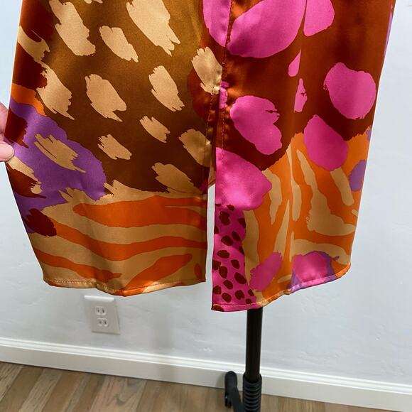 NWT Christian Lacroix Satin Printed Midi Dress Gold Pink Slip Party Vegas Size L - Picture 5 of 16
